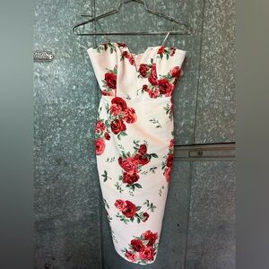 Sachin + Babi Floral Strapless Dress in Pale pink/light White and Red Roses